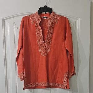 J. Crew Orange Embroidered Tunic